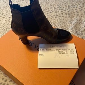 Louis Vuitton Brown/Black Monogram Canvas/Patent Revival Ankle Boot Size 36 1/2
